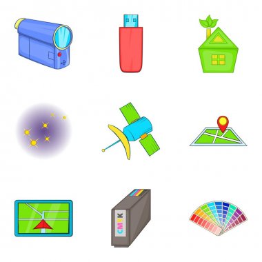 Kablosuz teknoloji Icons set, karikatür tarzı