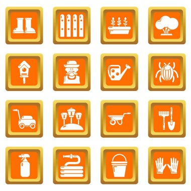 Turuncu kare vektör bahçıvan Icons set