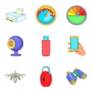 Kablosuz teknoloji Icons set, karikatür tarzı