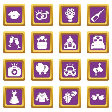 Simgeler düğün mor kare vektör ayarla