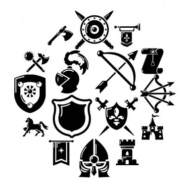 Şövalye Ortaçağ Icons set, basit tarzı