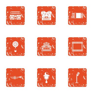 Vintage müzik simgeler kümesi, grunge tarzı