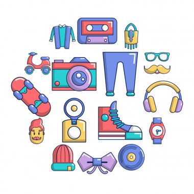 Hipster sembolleri Icons set, karikatür tarzı
