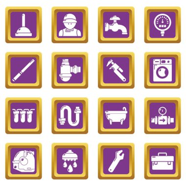 Mor kare vektör tesisatçı sembolleri Icons set