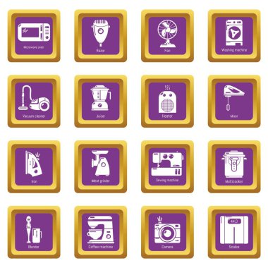 Mor kare vektör ev aletleri Icons set