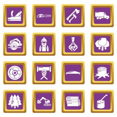 Mor kare vektör Kereste Sanayi Icons set