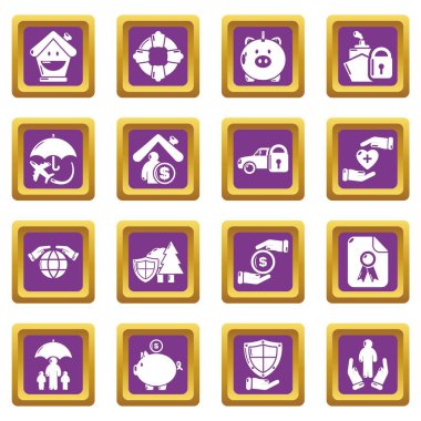 Mor kare vektör sigorta Icons set