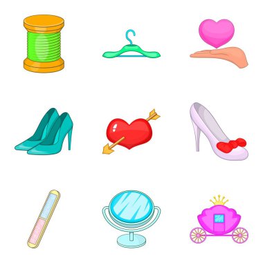 Güzel kızlık Icons set, karikatür tarzı