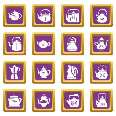 Mor kare vektör çaydanlık Icons set
