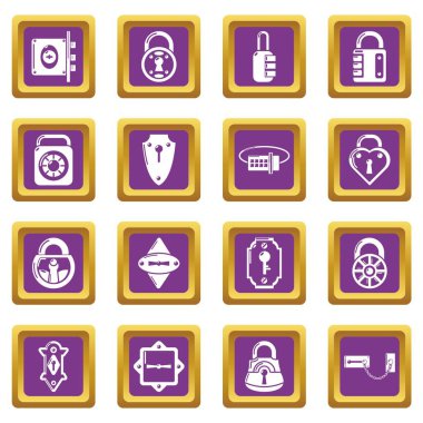 Kilit kapı türleri simgeler kümesi mor kare vektör