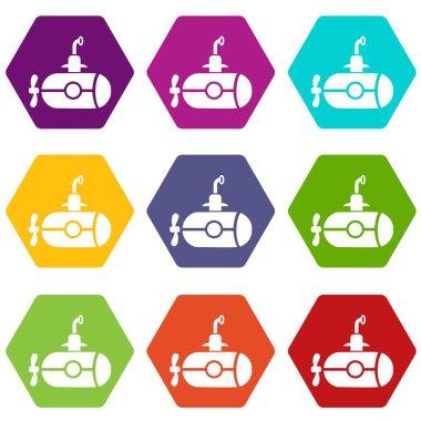 Bathyscaphe vida simgeleri ile 9 vektör ayarla