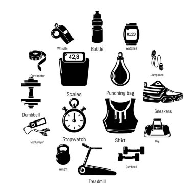 Spor salonu spor Icons set, basit tarzı