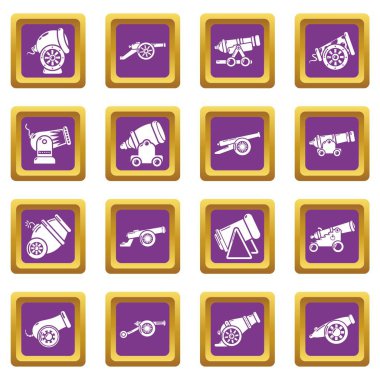 Top retro simgeler kümesi mor kare vektör