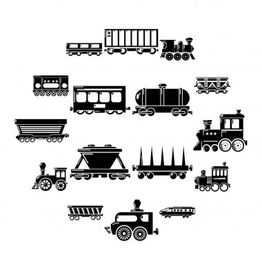 Demiryolu taşıma Icons set, basit tarzı