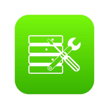 Veritabanı screwdriverl ve İngiliz anahtarı simgesi olan dijital yeşil