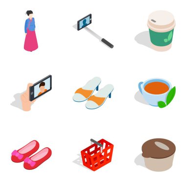 Kadınlar Icons set, izometrik tarzı alışveriş