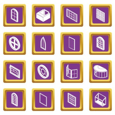 Mor kare vektör pencere formları Icons set