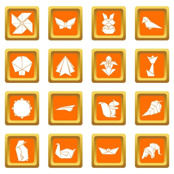 Origami-Symbole setzen orangefarbenen quadratischen Vektor — Stockvektor