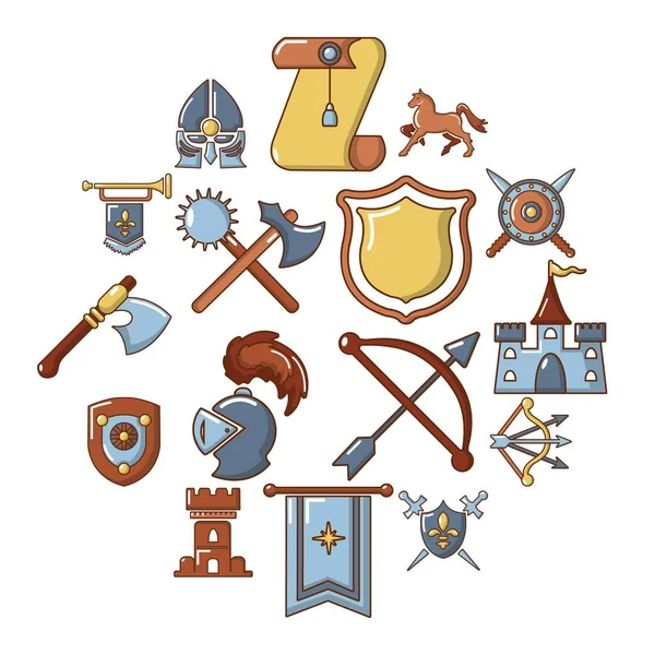 Conjunto de iconos medievales caballero, estilo de dibujos animados — Vector de stock