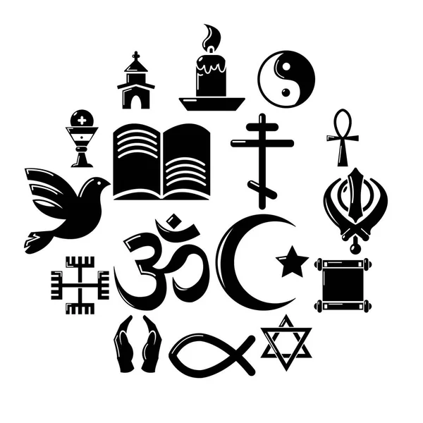 Conjunto de ícones de religião, estilo simples — Vetor de Stock