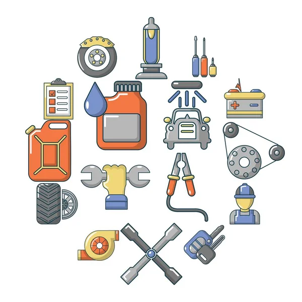 Conjunto de iconos de reparación de automóviles, estilo dibujos animados — Vector de stock