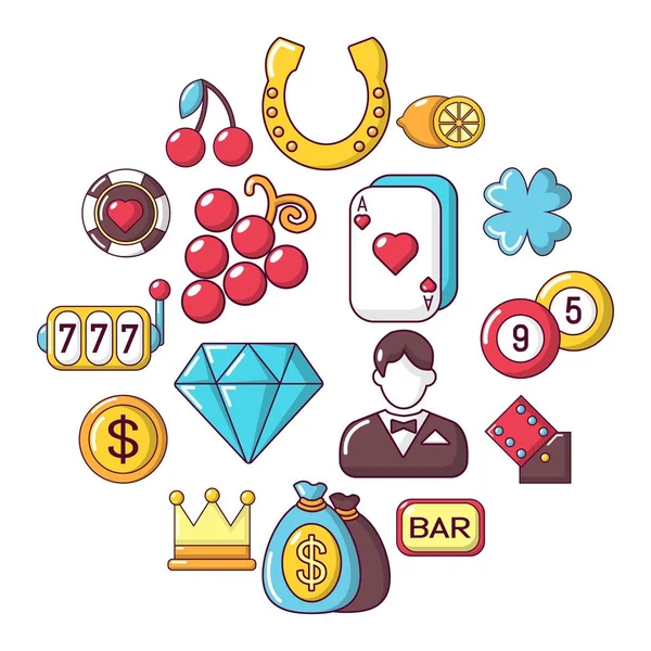 Casino ikoner set, tecknad stil — Stock vektor