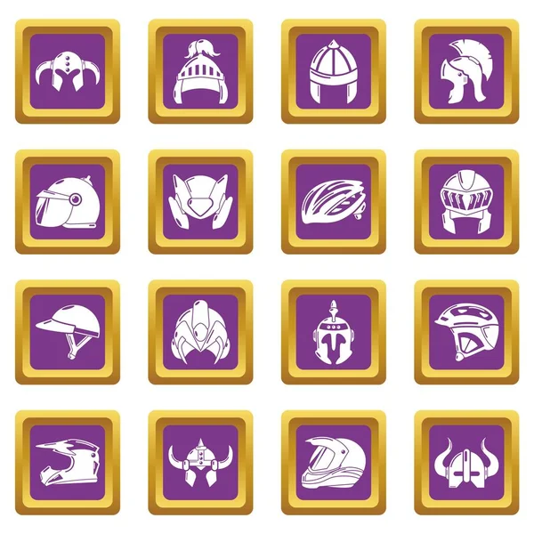 Helmet icons set purple square vector — Stock Vector