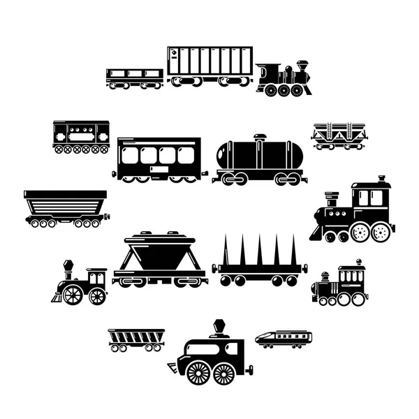 Ensemble d'icônes de chariot ferroviaire, style simple — Image vectorielle