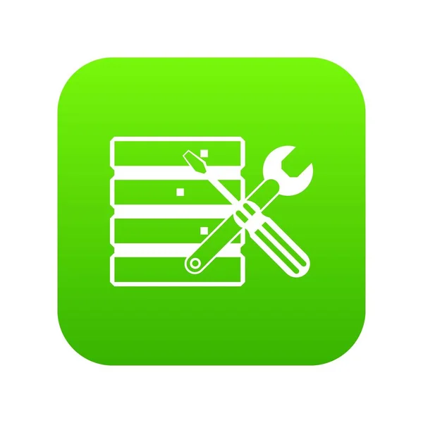 Veritabanı screwdriverl ve İngiliz anahtarı simgesi olan dijital yeşil — Stok Vektör