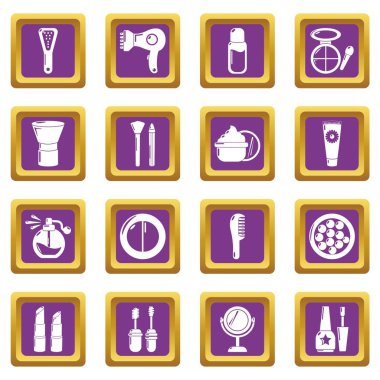 Mor kare vektör kozmetik Icons set