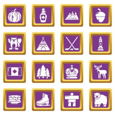 Mor kare vektör Kanada seyahat Icons set
