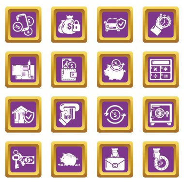Kredi simgeler kümesi mor kare vektör