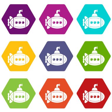 9 vektör Büyük bathyscaphe Icons set