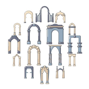 Kemer türleri Icons set, karikatür tarzı