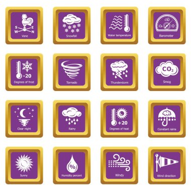 Mor kare vektör Weater Icons set