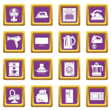 Mor kare vektör evi cihaz Icons set