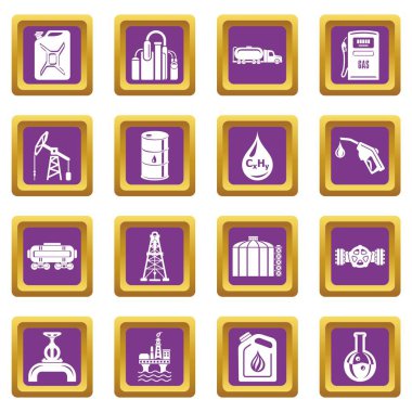 Mor kare vektör petrol sanayi Icons set