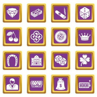 Mor kare vektör Casino Icons set