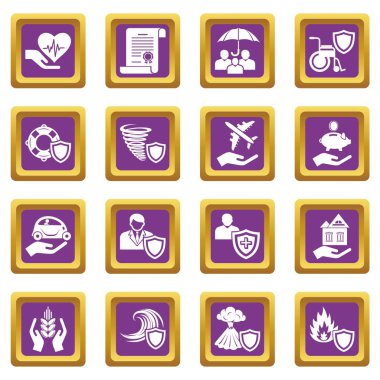 Mor kare vektör sigorta Icons set