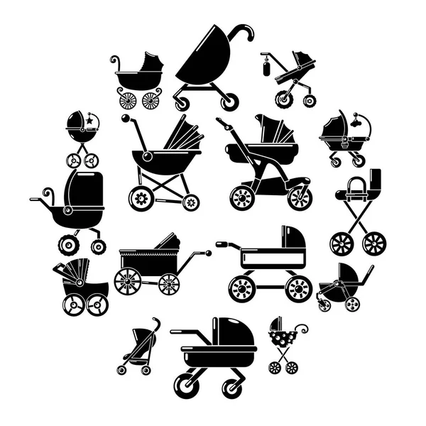 Kinderwagen iconen set, eenvoudige stijl — Stockvector