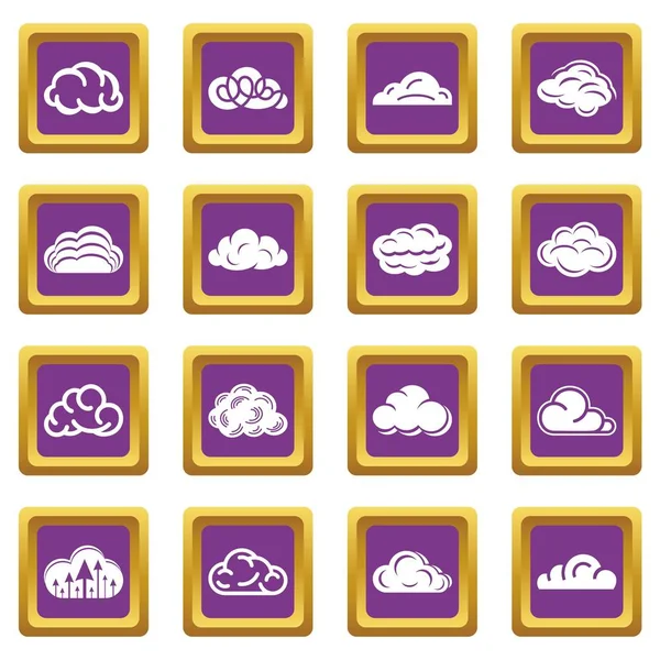 Cloud icons set purple square vector — Stock Vector