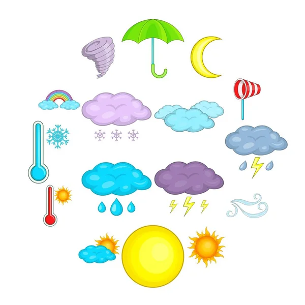 Weather icons set, cartoon style — Stock Vector