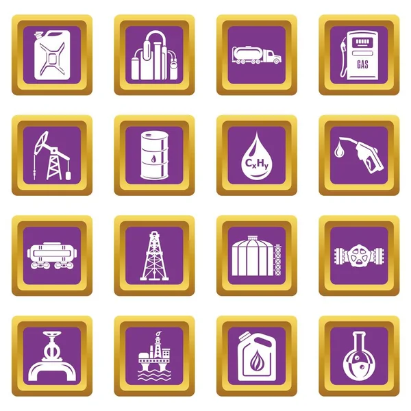 Olie industrie pictogrammen instellen paarse vierkante vector — Stockvector