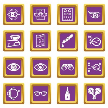 Mor kare vektör göz doktoruna Icons set