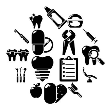 Stomatology diş Icons set, basit tarzı