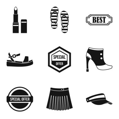 Kadın alışveriş Icons set, basit tarzı