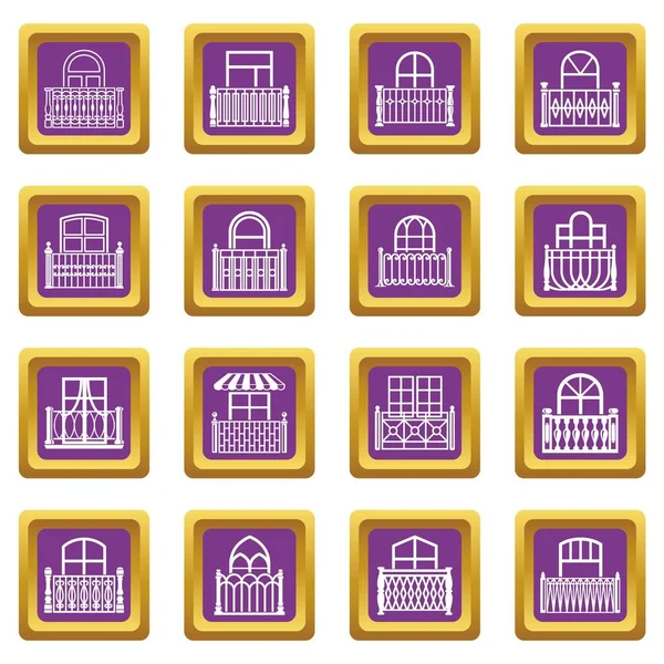 Conjunto de iconos de ventana de balcón vector cuadrado púrpura — Vector de stock