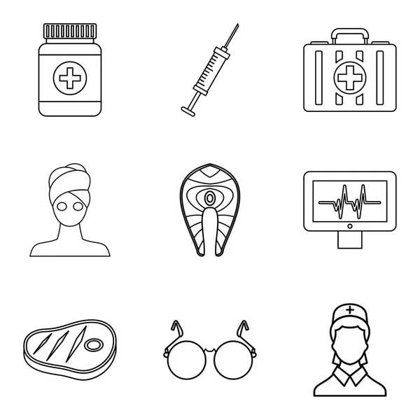 Conjunto de ícones de saúde senhora, estilo esboço — Vetor de Stock