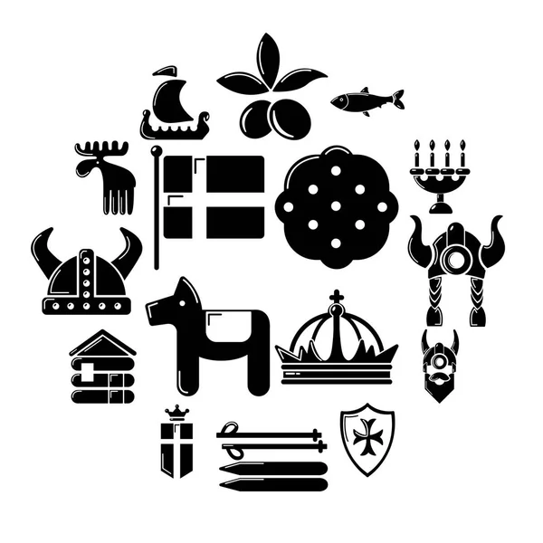 Suecia conjunto de iconos de viaje, estilo simple — Vector de stock