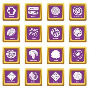 Dilim yiyecek simgeler kümesi mor kare vektör